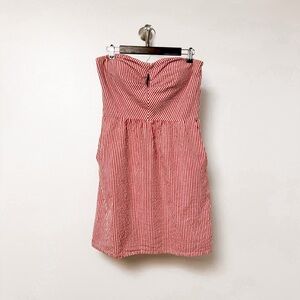 Judith March Seer Sucker Stripe Cut Out‎ Detail Strapless Mini Dress Red